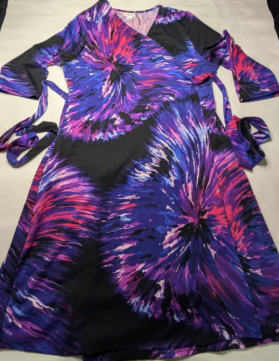 LuLaRoe Michelle Black, Pink, And Purple Wrap Dress Size XL NEW