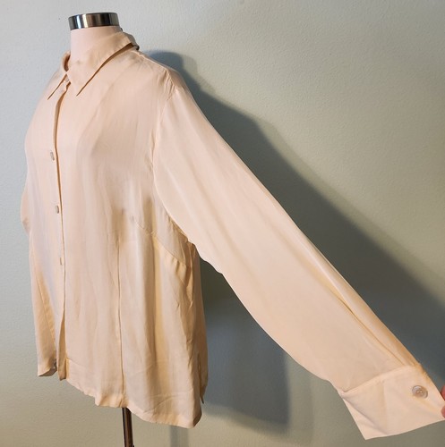 Josephine Chaus Cream 100% Silk Soft Long Sleeve Classic Blouse Size 22W - Picture 3 of 9