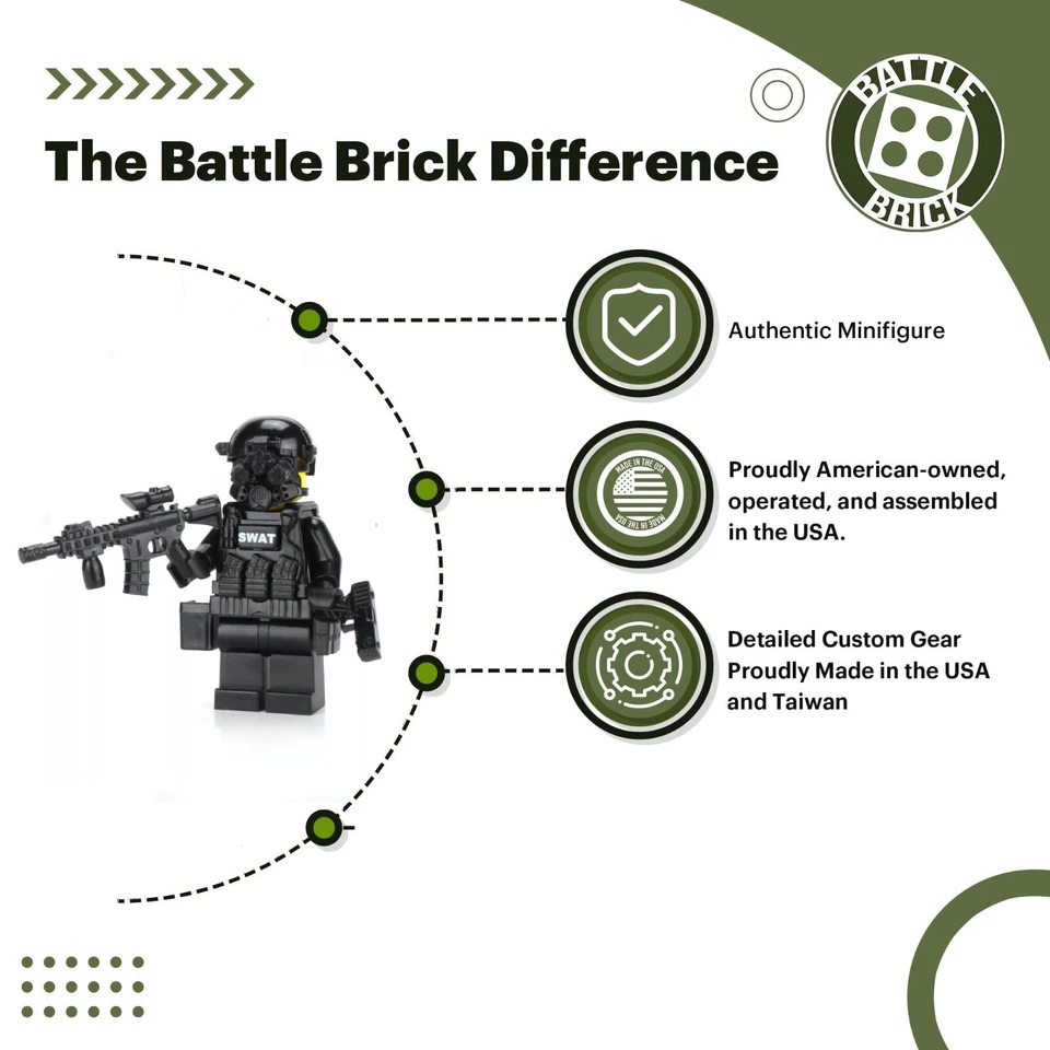 Battle Brick SWAT Assaulter Police Officer Minifigure made w/real LEGO® minifig - Image 2 of 4