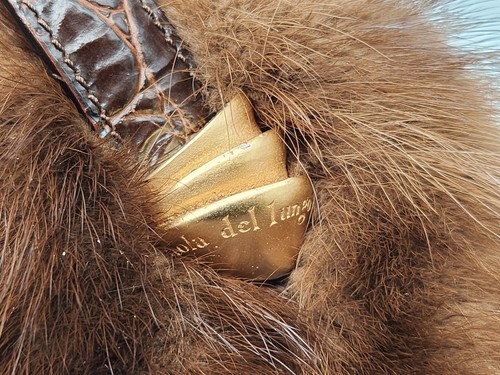 Paola Del Lungo Nerz Pelz Braun Leder Tasche Made In Italy - Bild 13 von 18