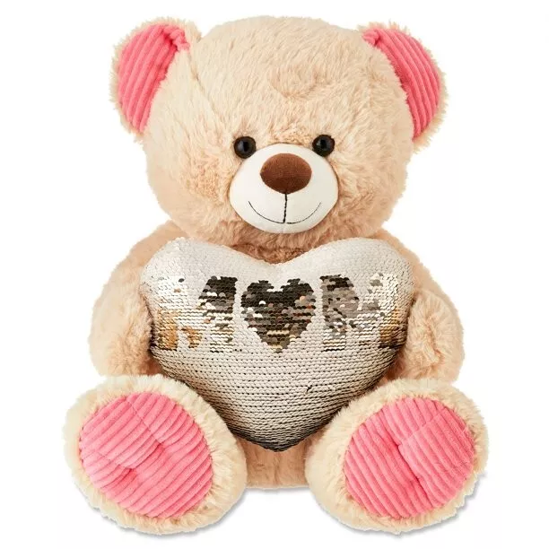 Way To Celebrate Mother s Day Gold Sequin Heart Plush Bear