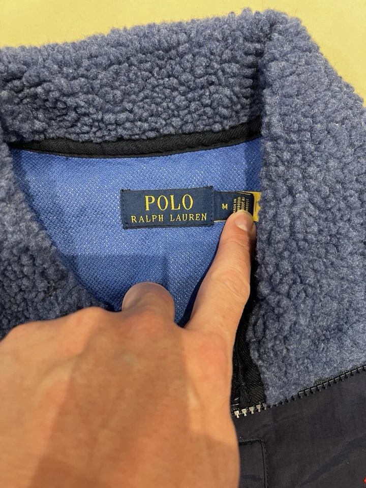 Polo Ralph Lauren Chaleco Azul Cremallera Completa Sherpa y Nailon Chaleco Chaqueta Talla MED Foto 2 de 4