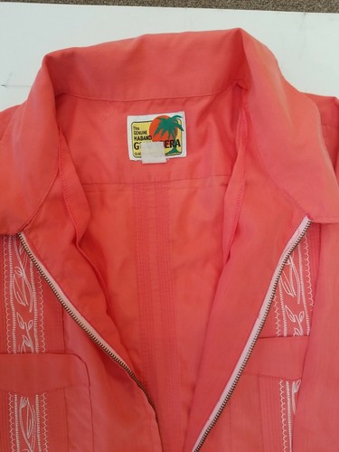 The Genuine Haband Guayabera Men's Embroidered Shirt Size 4x Zip Front coral - Picture 3 of 12