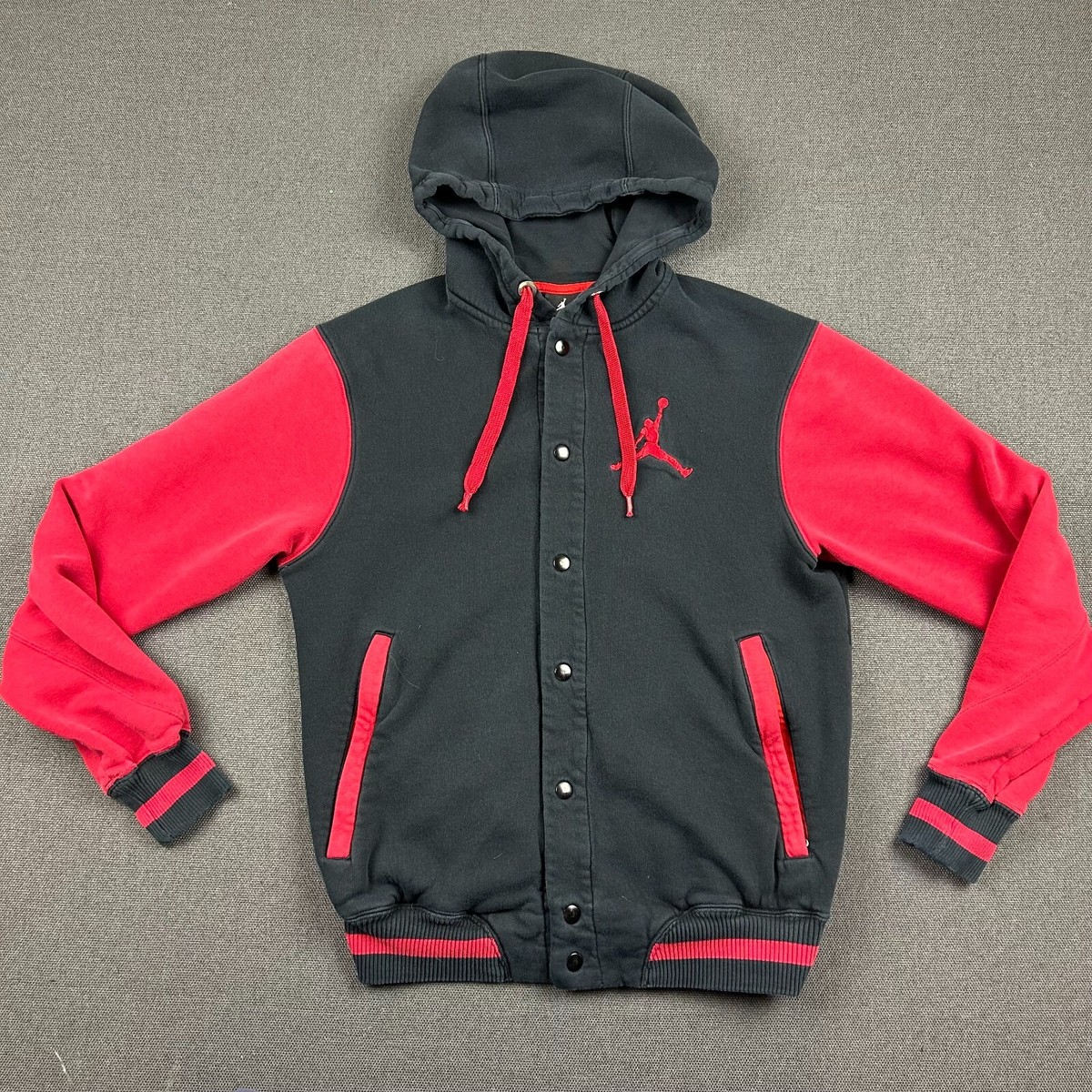 Nike Air Jordan Varsity Hoodie Size Medium Black Red Button Up