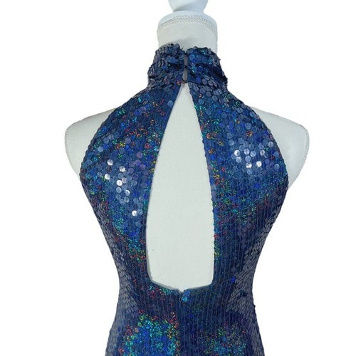 Adrianna Papell Evening Dress Navy Blue Iridescent Sequins Column Gown Size 2 - Picture 6 of 10