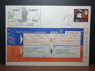 💥US 1987 $10.75 EXPRESS MAIL FIRST FLIGHT LOS ANGELES TO THE POSTMASTER ...