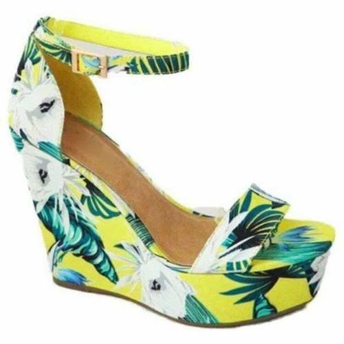 Mujeres Sexy Sandalias Floral Plataforma Punta Abierta Cuña Tacones Altos Hebilla Correa Zapatos - Imagen 5 de 10