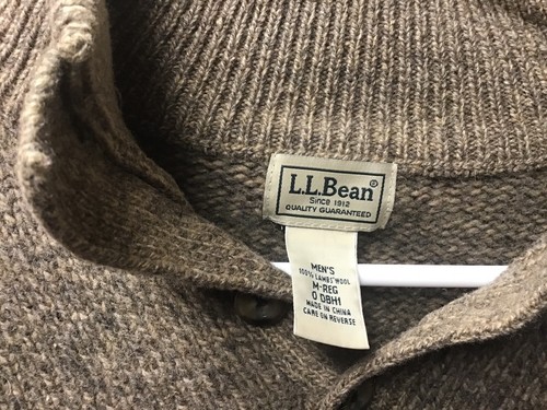 LL Bean Mens Medium Regular Henley 100% Lambs Wool Fisherman Sweater - Picture 2 of 4