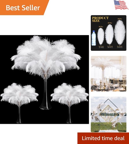 Ostrich Feathers Bulk 90pcs Large White Natural Fluffy Decor for Crafts