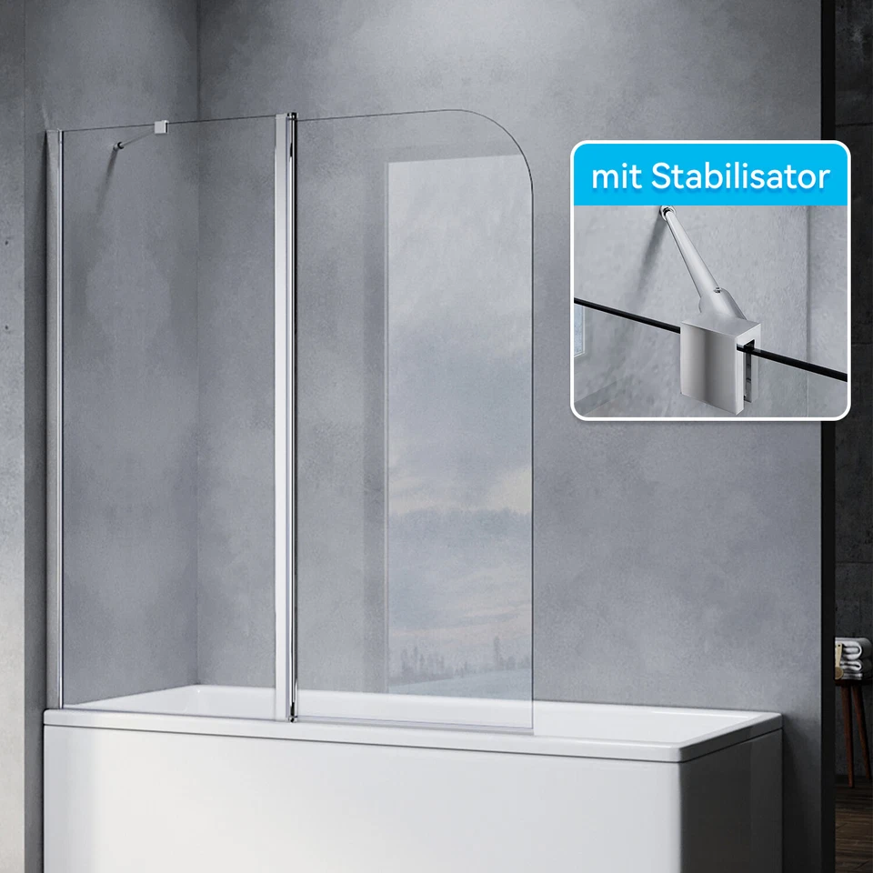2-teilig Duschabtrennung Badewannenaufsatz ESG Faltbar Duschwand für Badewanne