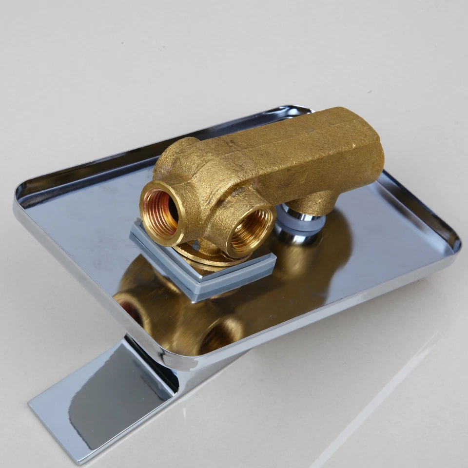 12" Chrome Rain Shower Faucet Set Square Shower Head Tub Mixer Control Valve Tap - Image 4 of 4