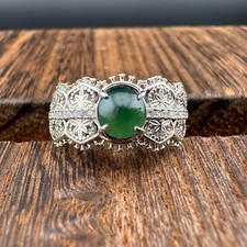Adjustable Grade A Burma Jadeite Ring with S925 Sterling Natural Gemstone