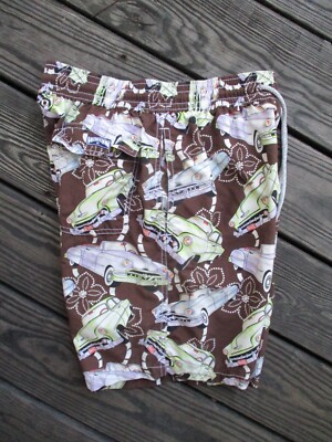 Vilebrequin authentic brown old vintage American cars swim trunks Large