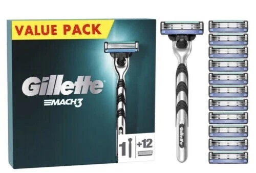 Gillette Gilette Mach3 Men's Razor + 12 Razor Blade Refills - New - Sealed