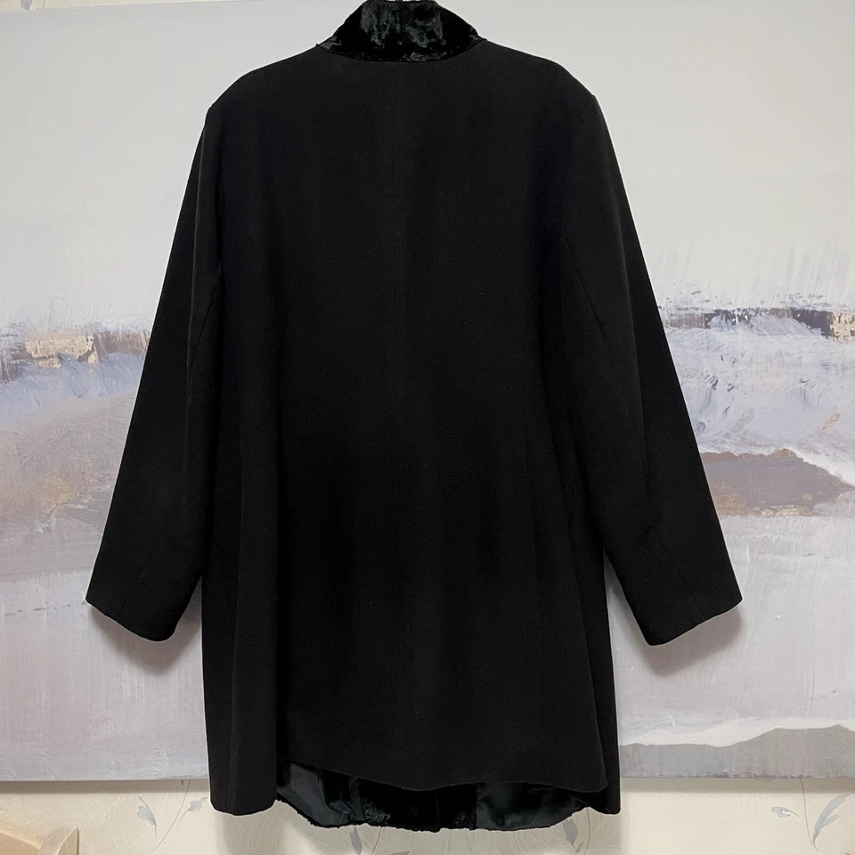 ALFANI Woman 3X Black Coat Faux Fur Trim Midi LUXE Stand-Up Collar Pockets Lined - Image 2 of 4