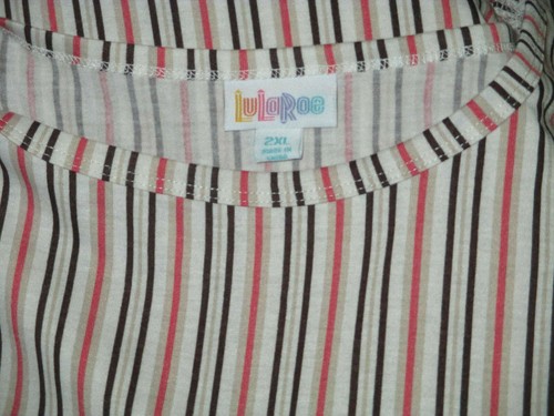LuLaRoe Irma Size 2XL Brown Orange Tan Striped Polyester Stretch Tunic Top - Picture 5 of 5