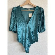 NWT Free people Don't You Wish Velvet Bodysuit Deep Teal size Small