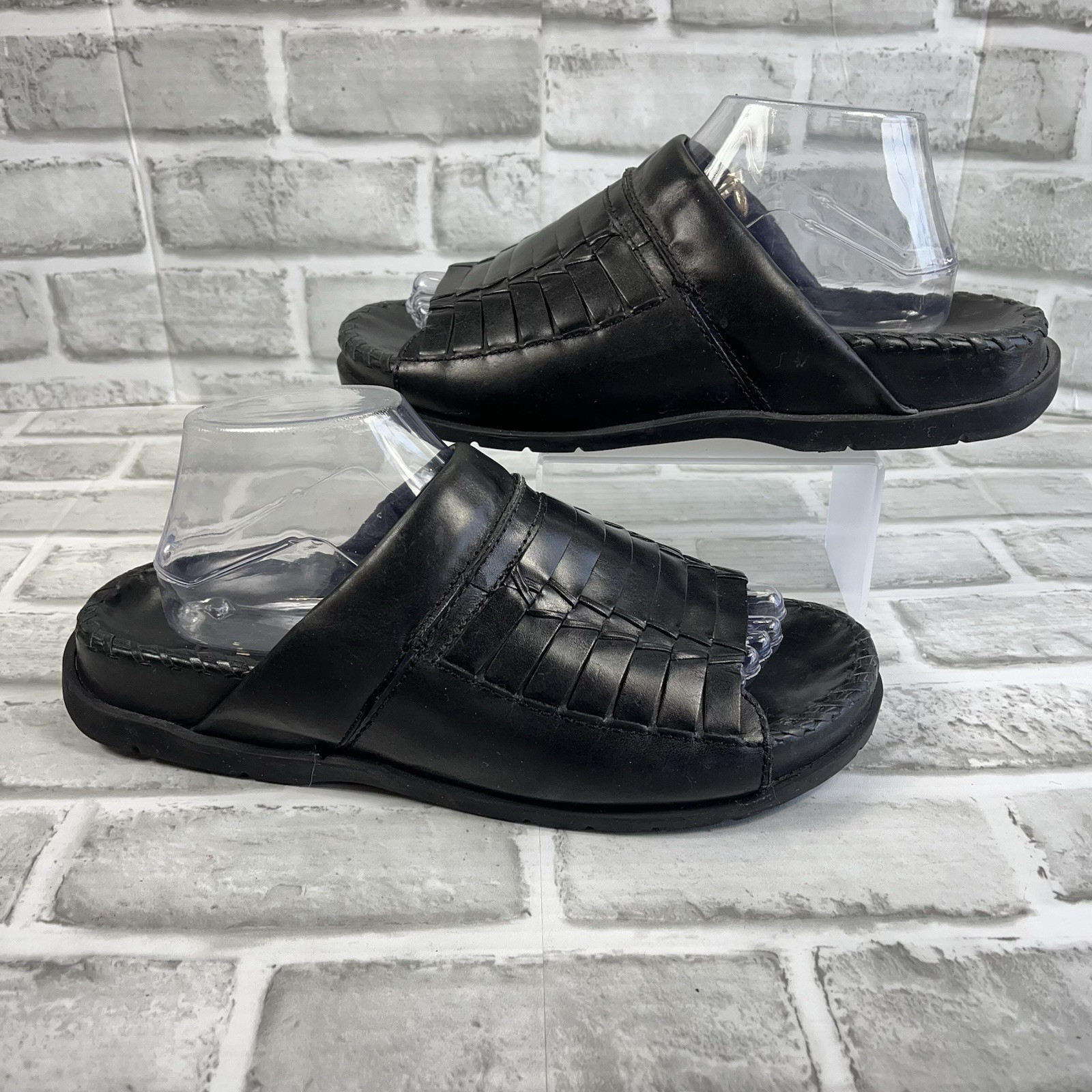 Ruff Hewn Men’s Size 9 Black Leather Fisherman Comfort Slide Open Toe Sandals