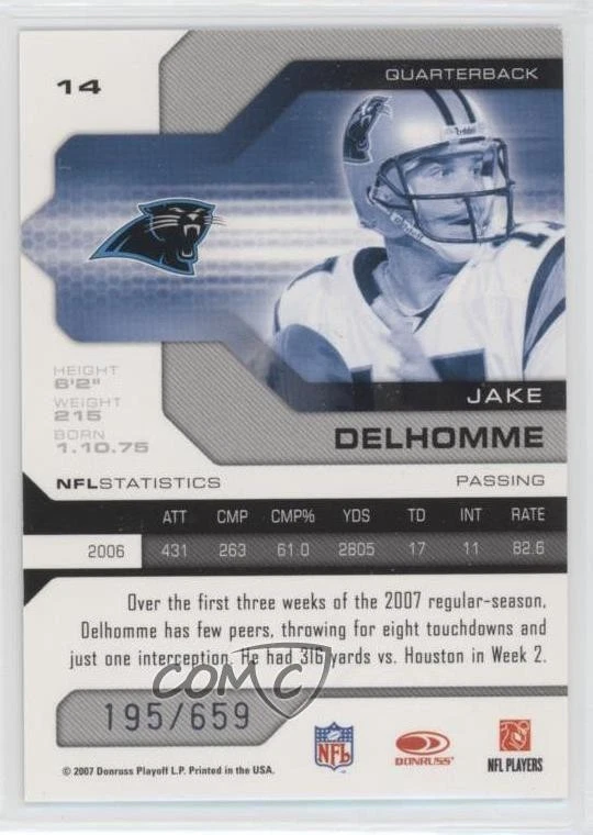 2007 Leaf Limited /659 Jake Delhomme #14 - Image 2 of 2