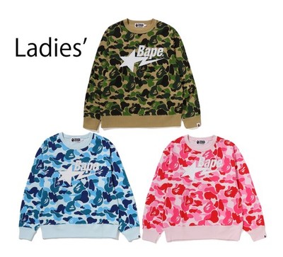 A BATHNIG APE Ladies' ABC CAMO RHINESTONE BAPE STA CREWNECK SWEAT SHIRT
