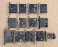 OUTSTANDING Lot of (13) Antique NORWALK CO Mortise DOOR LOCKS Brass Faceplates
