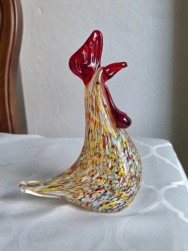 VTG Pretty Hand Blown Art Glass Rooster Chicken Murano-like Paperweight Figurine