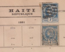 LOT 2 TIMBRES ANCIENS HAITI 1881 DENTELE 7c NON DENTELE 7c BLEU Rares