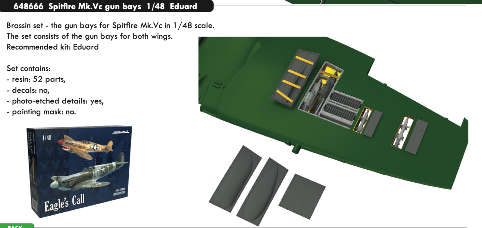 Eduard Brassin 648666 1:48 Supermarine Spitfire Mk.Vc gun bays