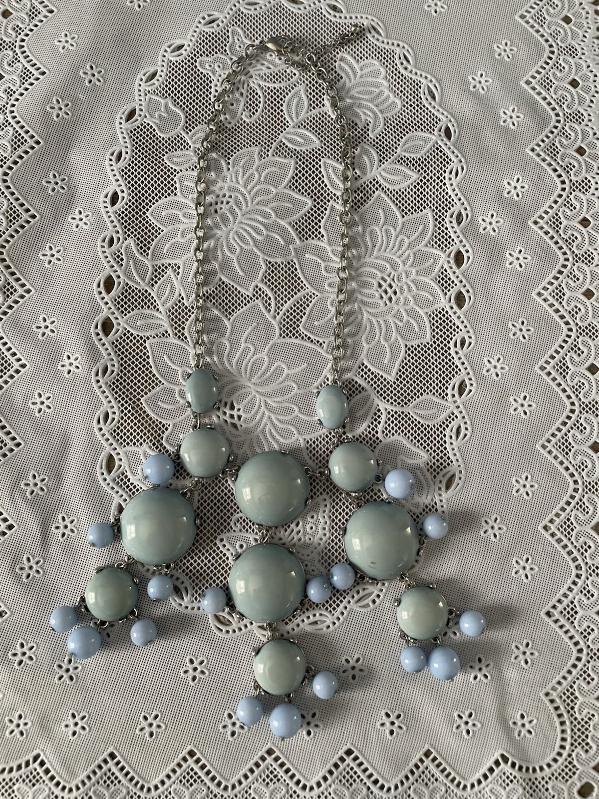 Blue Green Silver Toned Bubble Statement Necklace… - image 1
