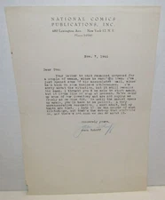 1946 DC Comics National Comics Signed Letter from Jack Schiff to Artist "Tom"