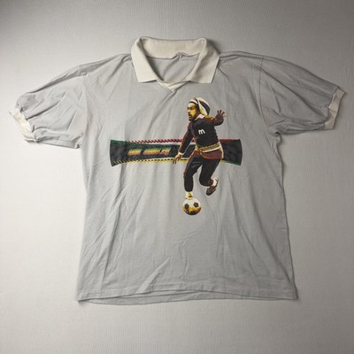 Bob Marley Polo Shirt Mens L Gray Soccer Reggae Zion Graphic Rasta Tee Top