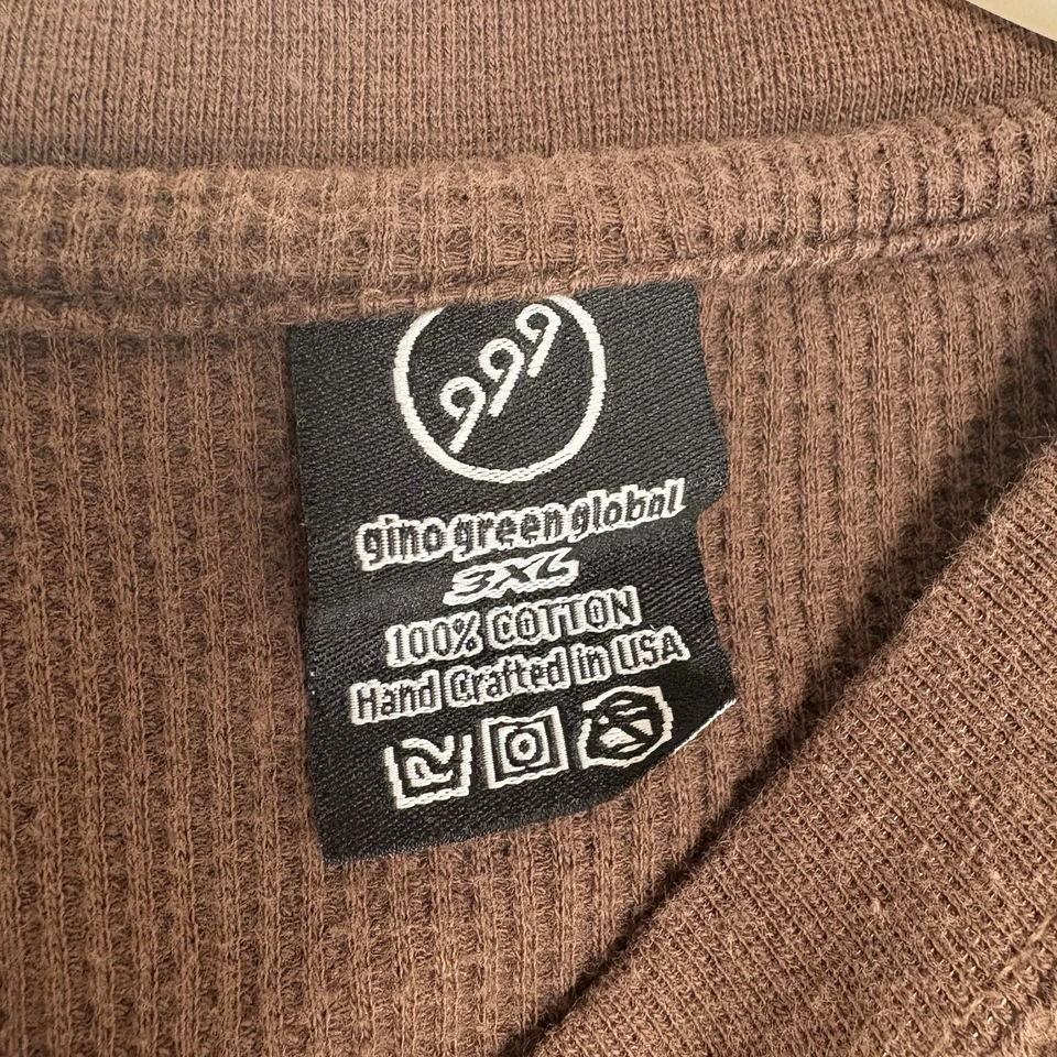 Gino Green Global Mens 3XL Waffle Knit Thermal Shirt Hip Hop Streetwear Y2K 999 - Image 3 of 4