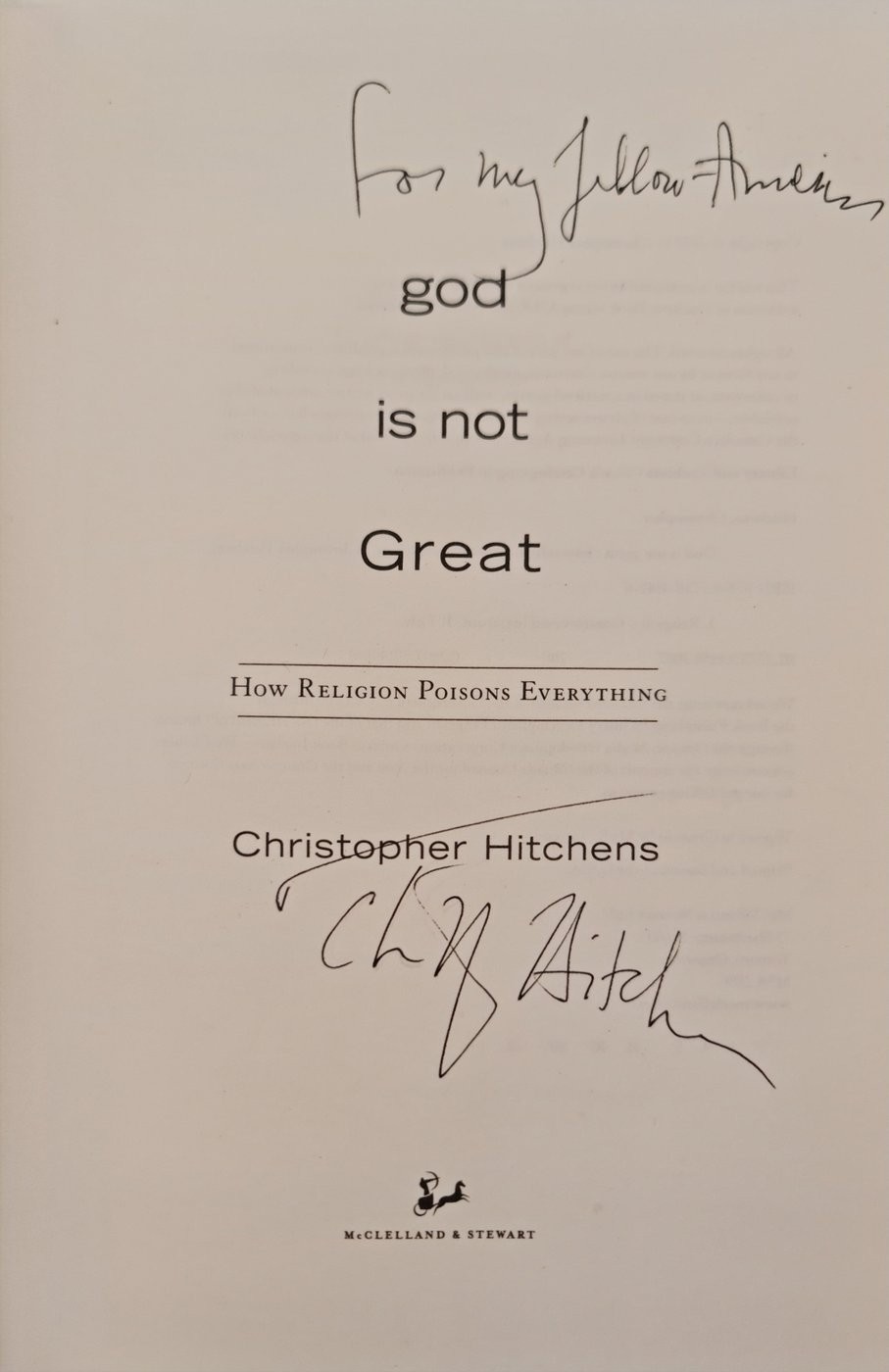 God Is Not Great – SIGNED with Inscription – Hardcover 1st Edition