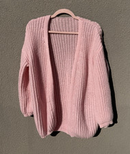 Damen Strickjacke Grobstrick Rosa Langarm Off...