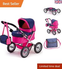 Stylish Doll Stroller for 18.1" Dolls - Foldable & Height Adjustable - Blue/Pink