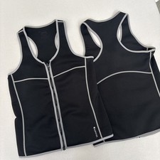 2 SaunaFX Vest LARGE Black Neoprene Sauna Exercise Zip Top Womens Tank EUC