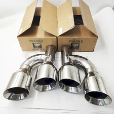 Pair Offset Dual Wall Exhaust Tips Stainless Steel Slant Cut 2.5" In Quad 4" Out