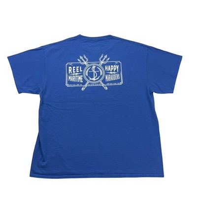 Reel Happy Shirt Mens XL Blue White Maritime Marauders Nautical Short Sleeve
