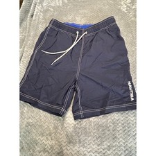 Nautica Boys Navy Blue Swim Trunks Contrast Stitching Mesh Lined Size S Small
