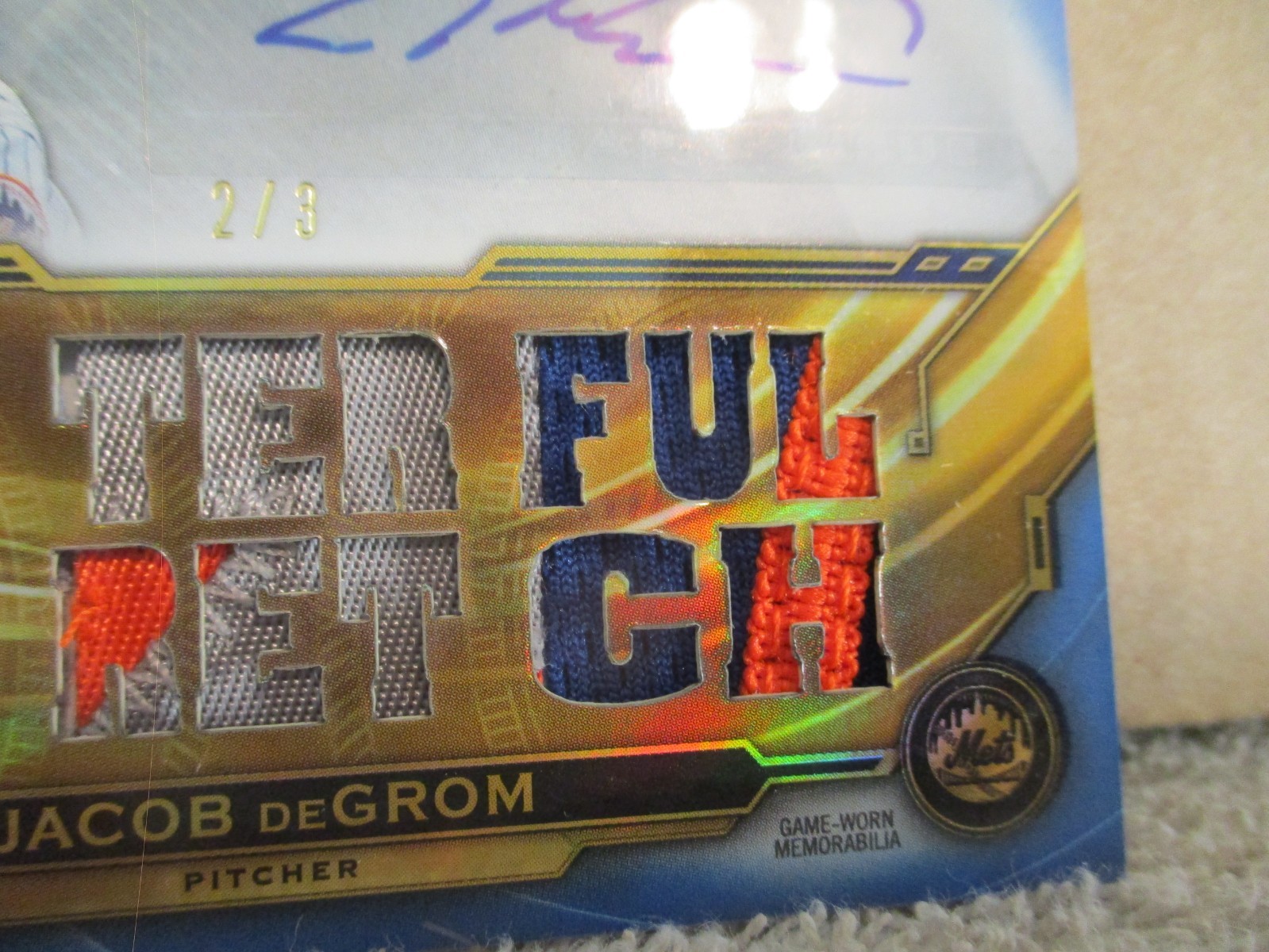 2019 TOPPS TRIPLE THREADS JACOB DEGROM #TTAR-JD4 3 COLOR RELIC PATCH AUTO 2/3 view 11