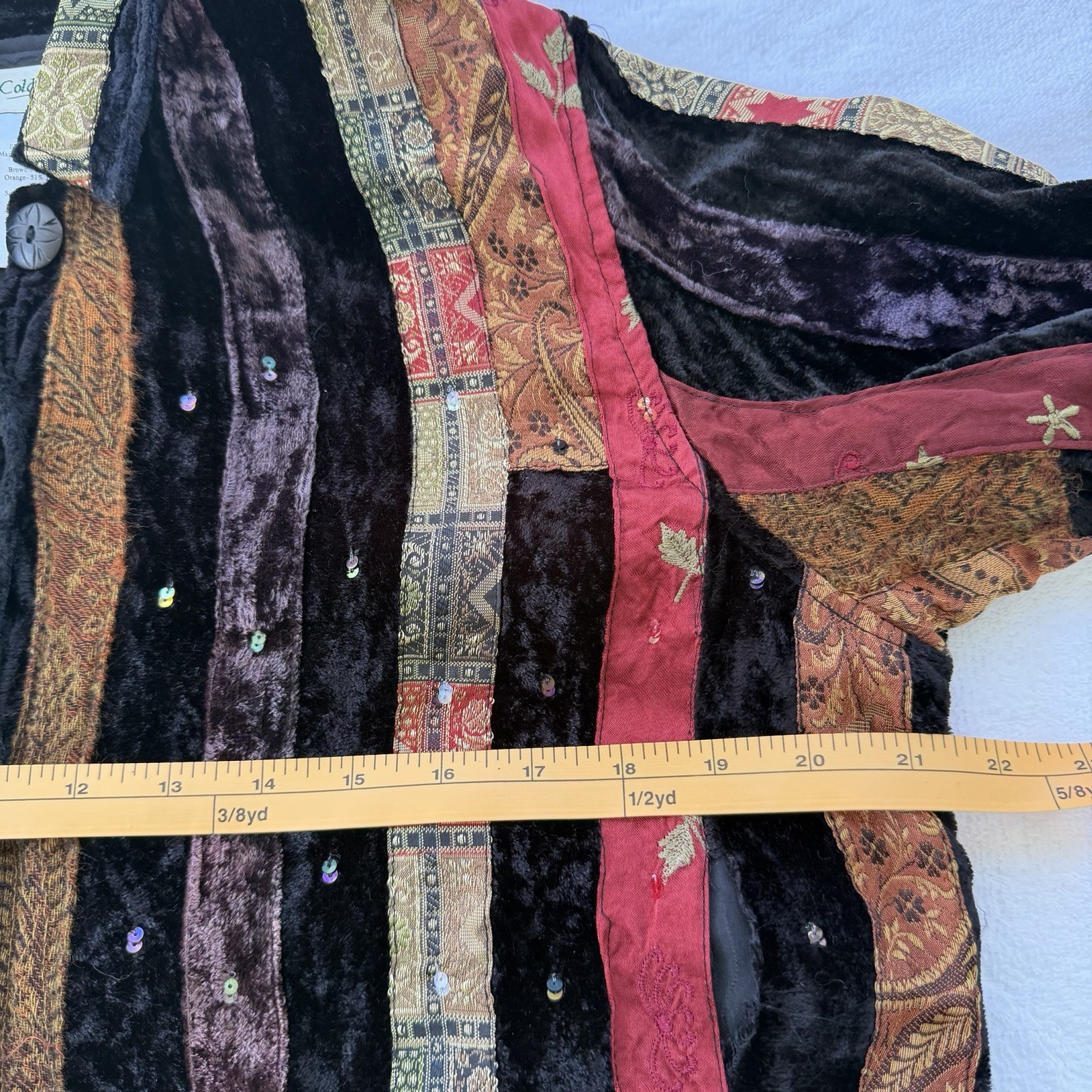 Vintage Patchwork Jacket Medium Velvet Embroidere… - image 8