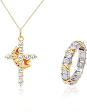 IWZDH Crown Cross Necklace for Women with Ring Set, Dainty Stainless Steel Plate