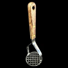 Robinson Knife Co. Stainless Steel Potato Masher with Wooden Handle Vintage