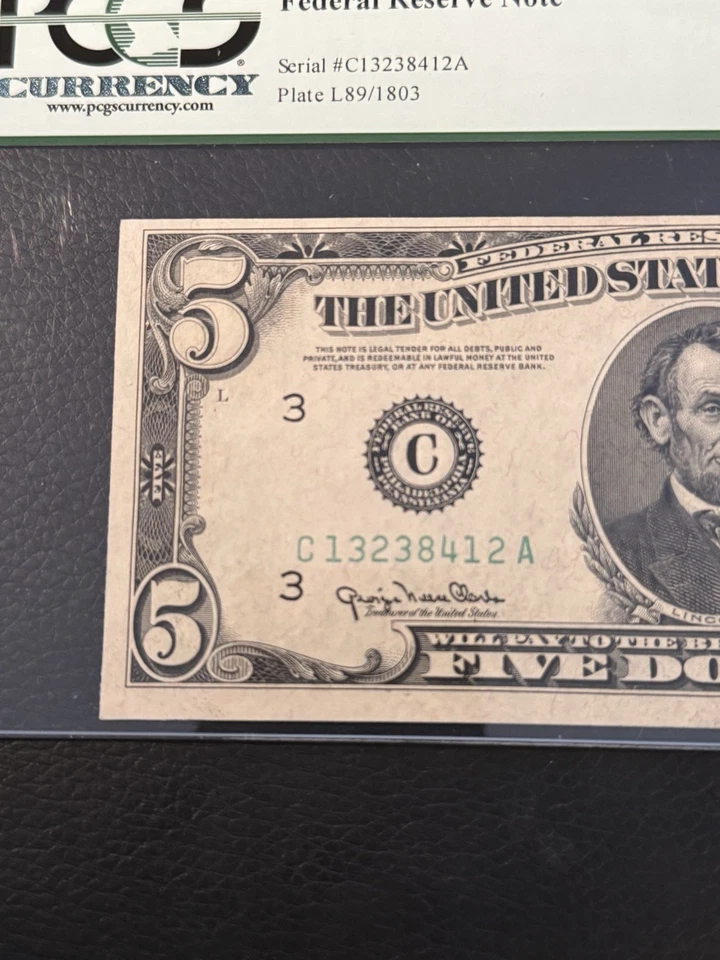 1950 $5 FRN. PCGS Uncirculated 63 PPQ Banknote. WIDE I FR. 1961c - Image 3 of 4