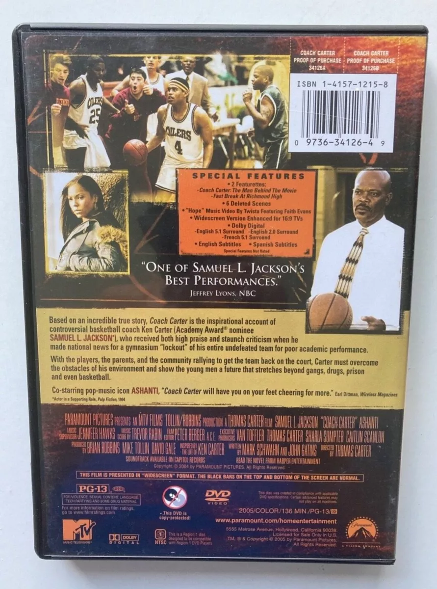 RELEASE DATE: January 14, 2005. MOVIE TITLE: Coach Carter. STUDIO: MTV  Films. PLOT: Controversy surrounds high school basketball coach Ken Carter  after he benches his entire team for their breaking their academic