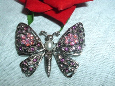 Designer Signed Pink Purple Rhinestone and Pearl Butterfly Hair Barrette NWT