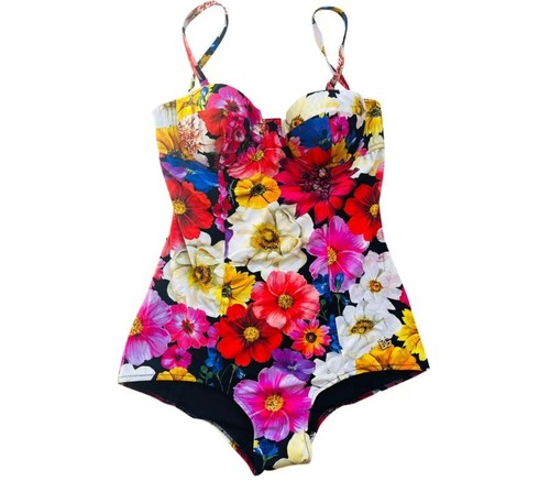 DOLCE & GABBANA Swimwear Pink White Floral Swimsuit Beachwear Bikini 2IT UK8 S - Picture 8 of 10