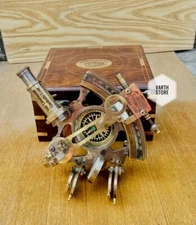 VINTAGE NAUTICAL GERMAN ANTIQUE WORKING MARINE BRASS SEXTANT WITH WOODEN BOX