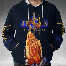 Christian Jesus Is My Savior   Pray All Over Printed Hoodie Sweatshirt S-5XL