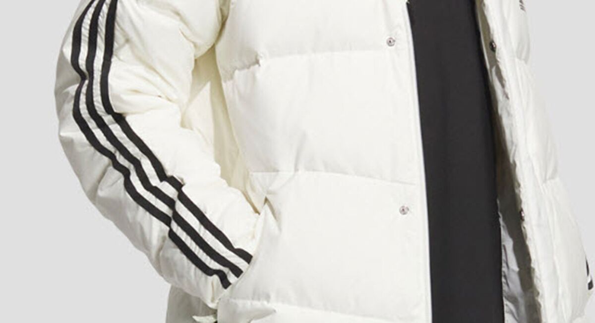 Adidas Men 3-Stripe Long Down Coat Padded White Jacket Parka Adidas Men 3-Stripe Long Down Coat Padded White Jacket Parka